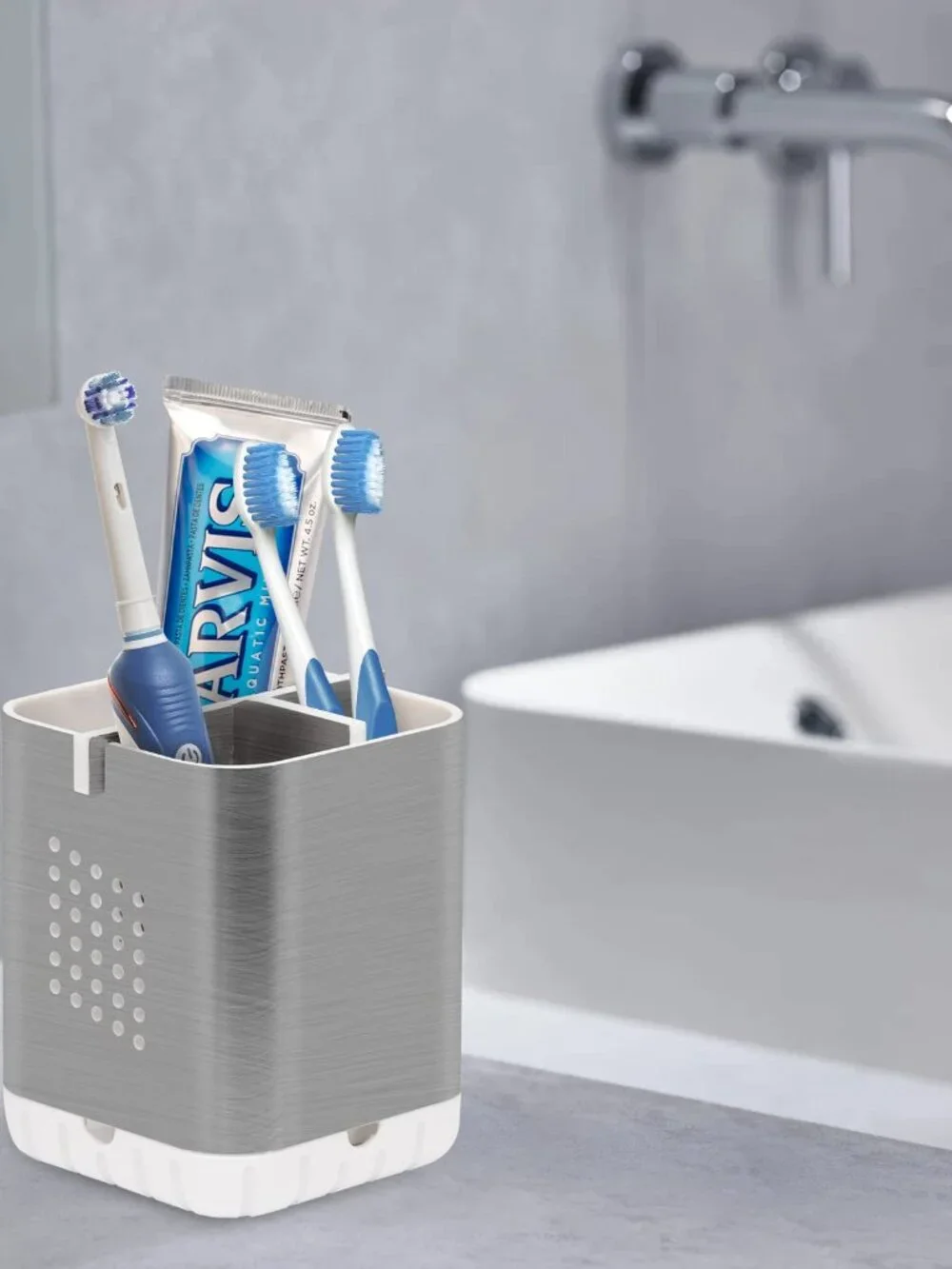 Toothbrush Holder Toothpaste Organizer Drainage for Bathroom Vanity, Detachable
